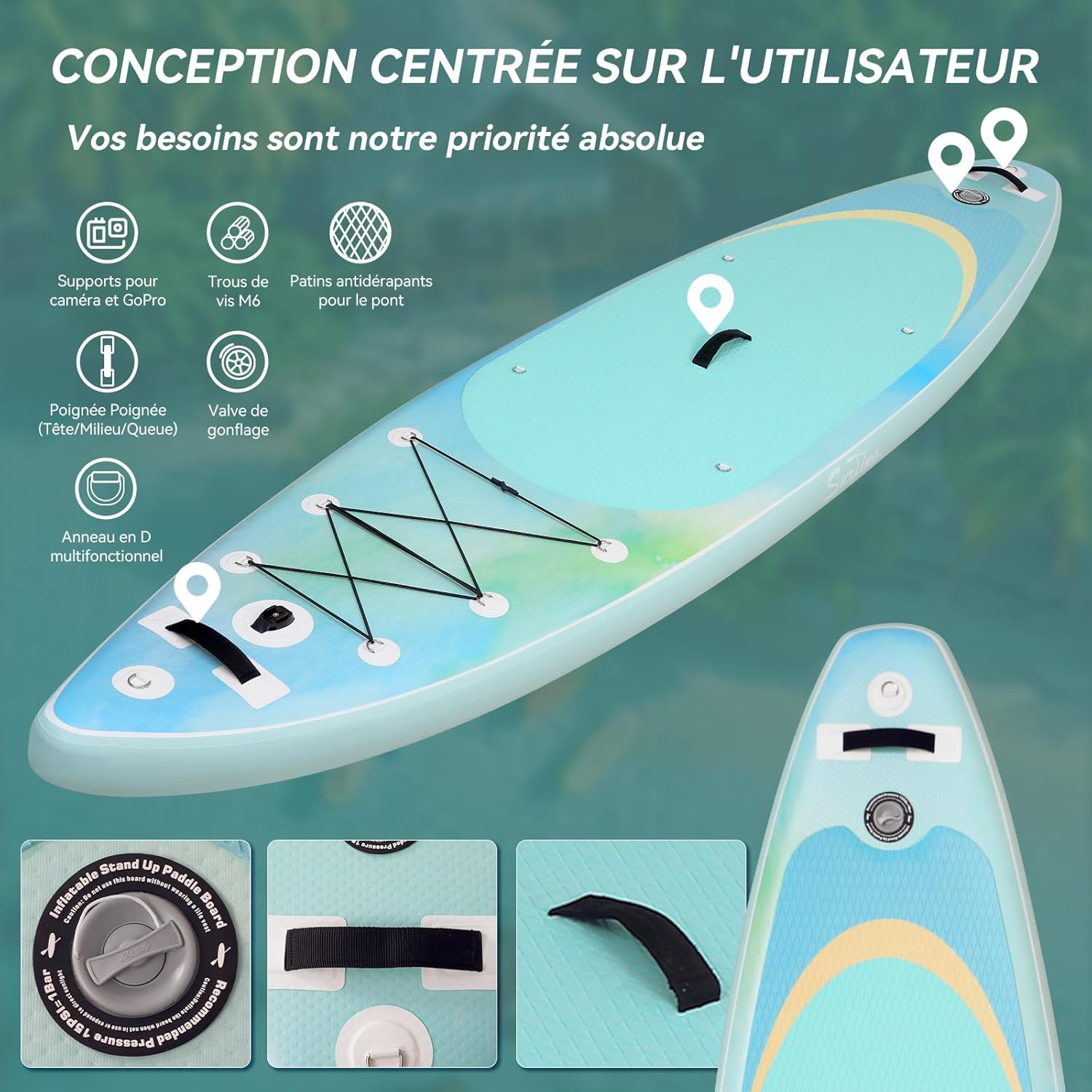 jardinite - paddle gonflable adulte - 320/335cm - 2 places, siège kayak, pagaie alu, support caméra, pompe, 150 kg