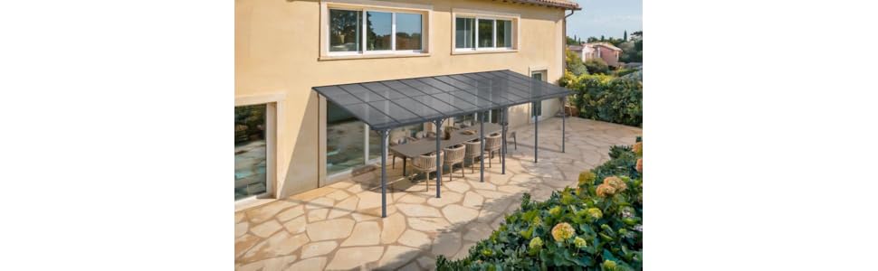 Toit terrasse/carport 24m² kleo 8x3m aluminium gris