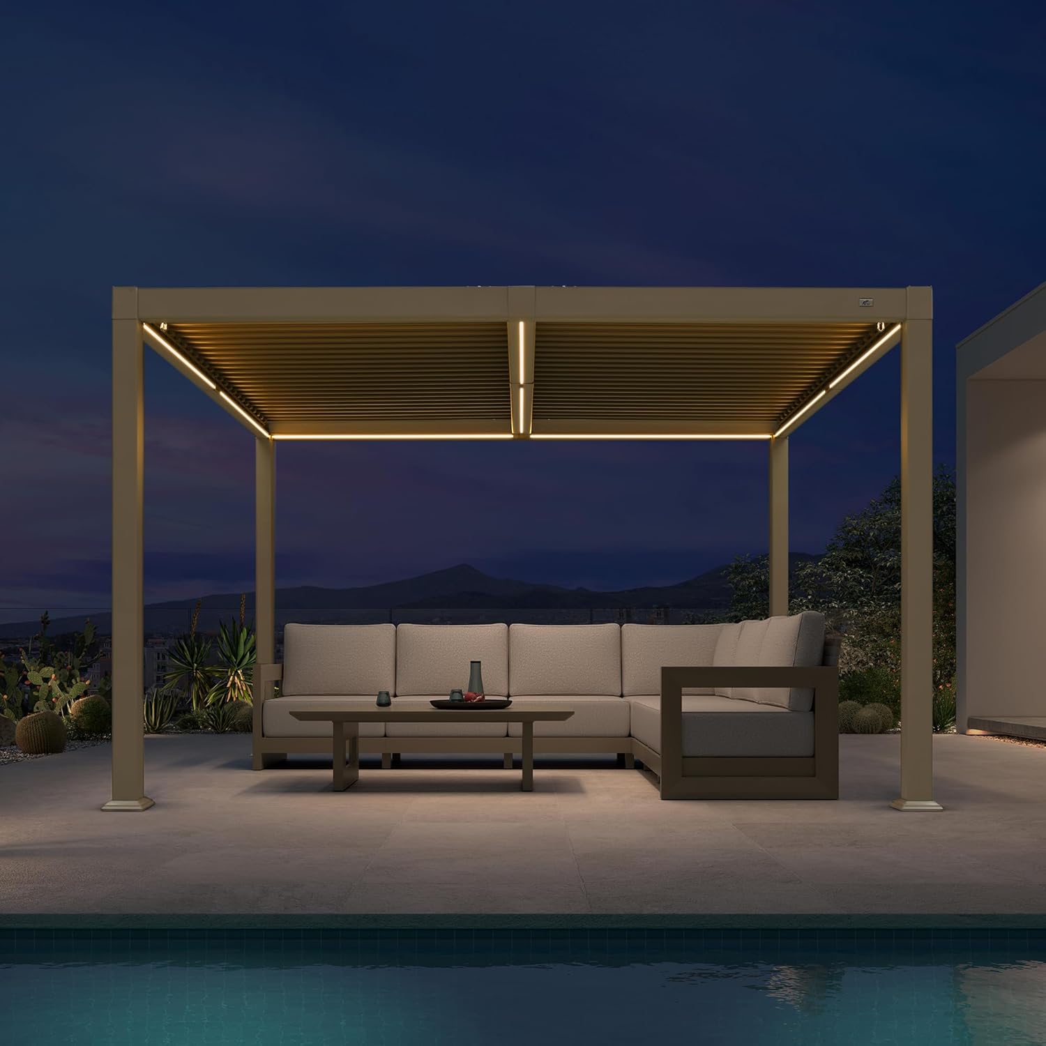 jardinite - pergola bioclimatique LED - 3x3,65m - alu, lames orientables, étanche