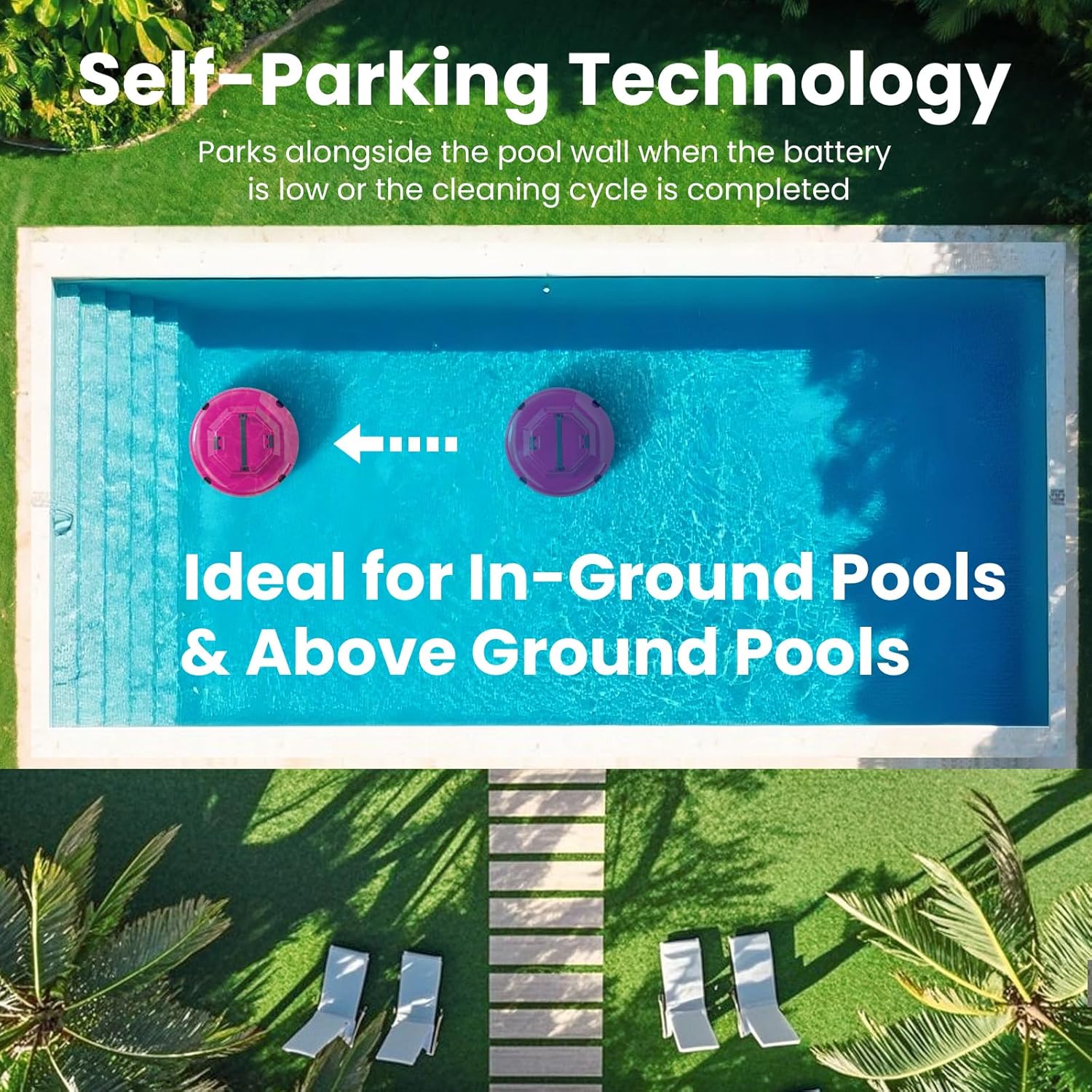 2026 Robot aspirateur de Piscine sans Fil pour Piscine Hors Sol 120 Minutes d'autonomie, Nettoyeur de Piscine Automatique pour Piscine creusée jusqu'à 1000 Pieds carrés Robot de Piscine autoparquant