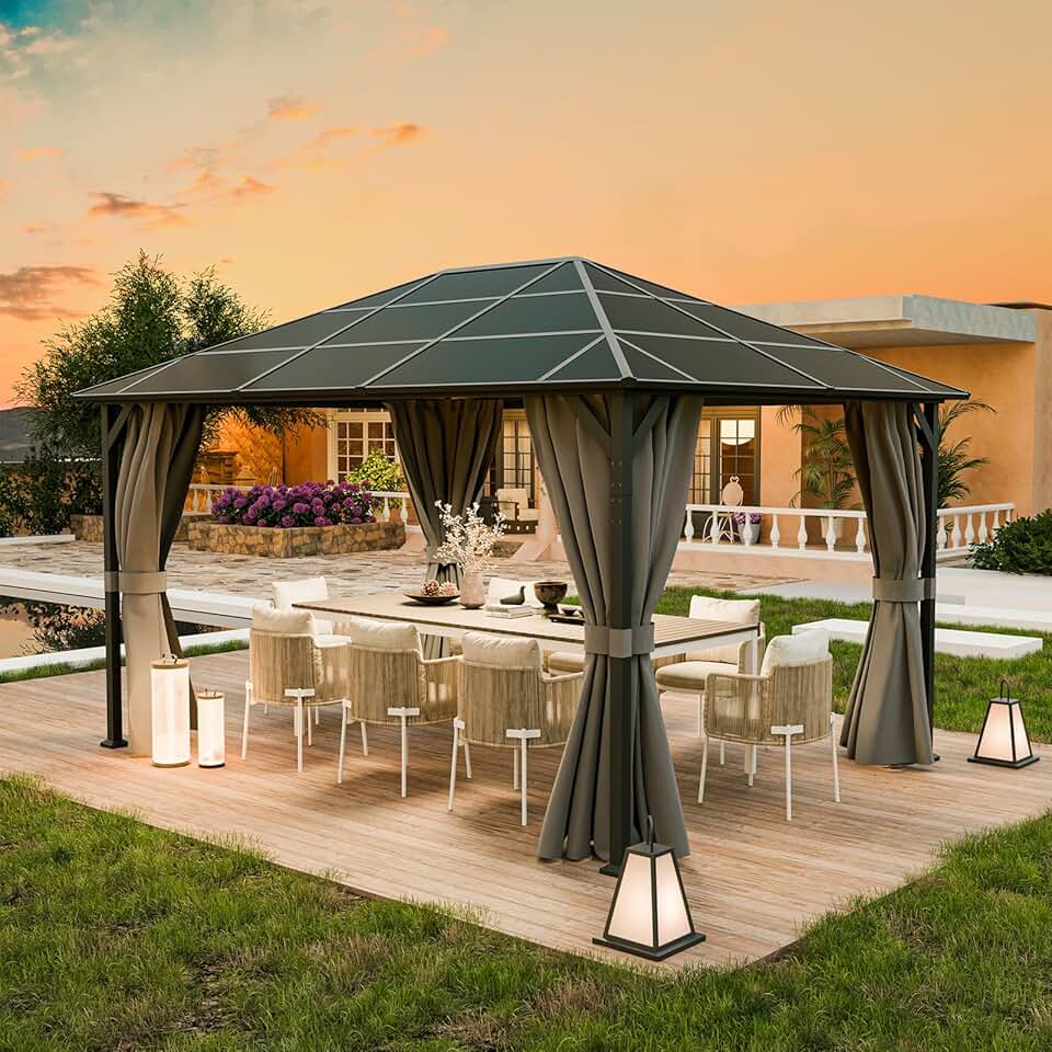 jardinite - tonnelle 3x4m imperméable, rideaux UV résistants, Gris