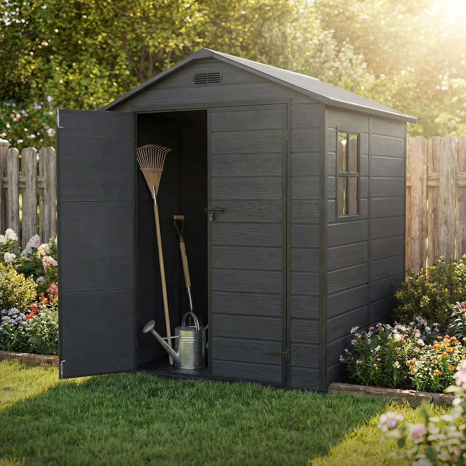jardinite - Abri de jardin résine 151x182x220 cm double porte, 5m³, fenêtre, ventilation