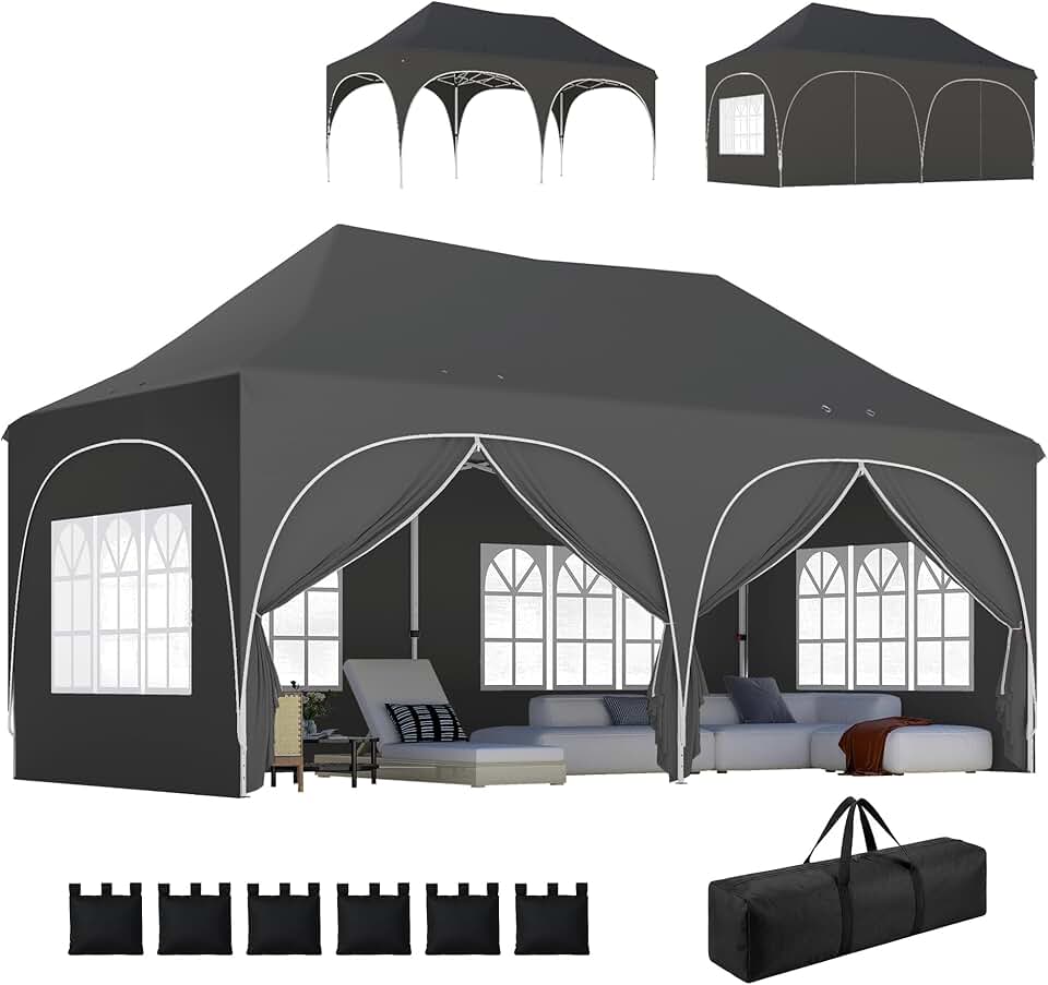jardinite - Tonnelle pliante série - 3x6m - imperméable, anti-UV, 6 parois, 6 sacs de sable
