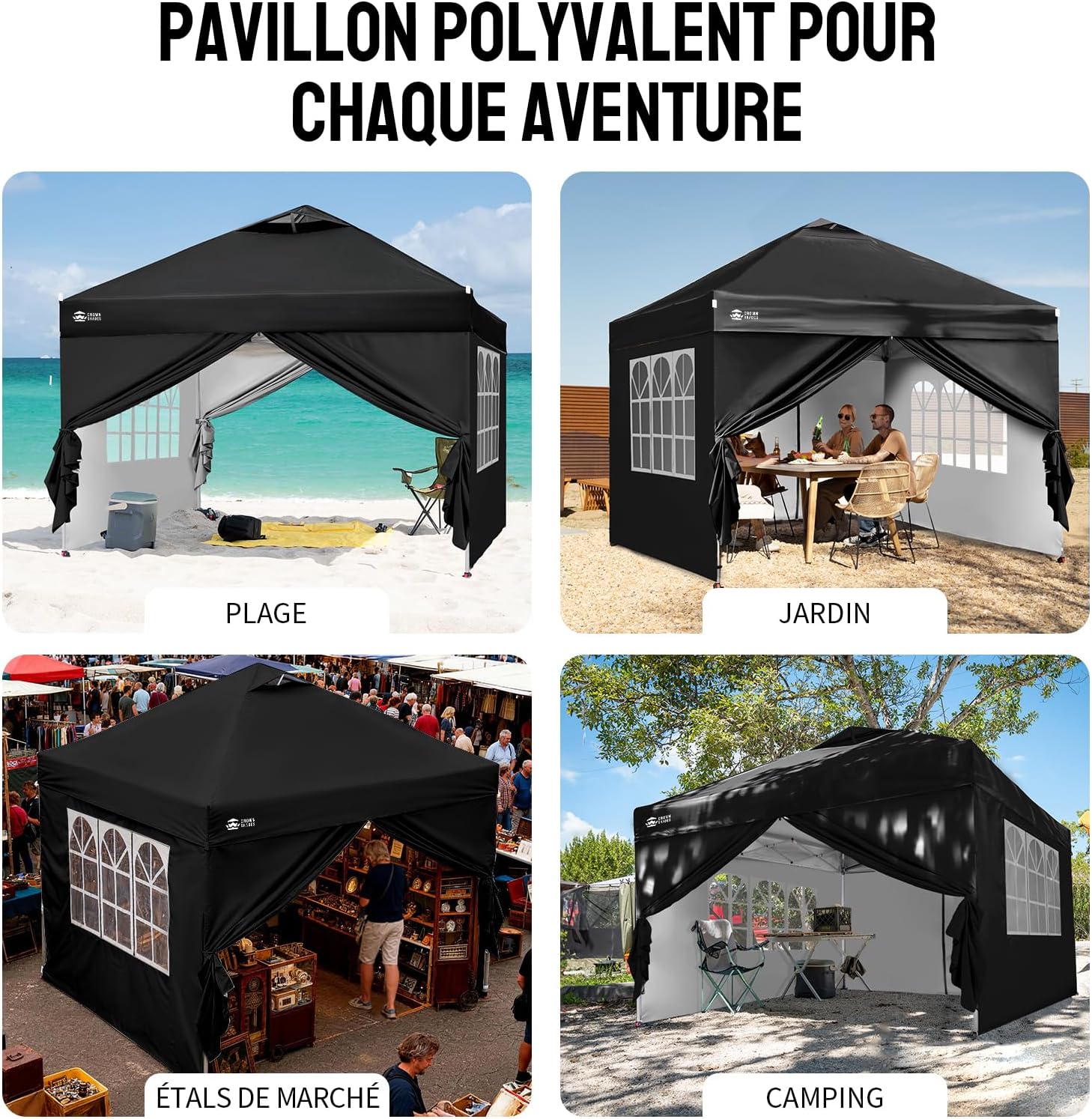 jardinite - Tonnelle pliante 3x3m imperméable, P/Pop-Up, 4 parois amovibles, Sac, UPF 50+ - CN0032
