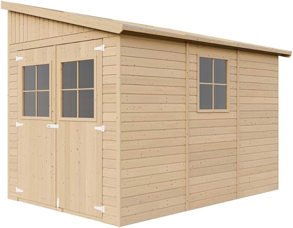 Abri de Jardin en Bois Naturel(avec paroi latérale) avec Les PLANCHERS IMPRÉGNÉ- Stockage extérieur avec fenêtres- H244x218x318 cm/6 m2 - Atelier Rangement Outils et vélos- jardinite M339A+M339G The Forest Stewardship Council
