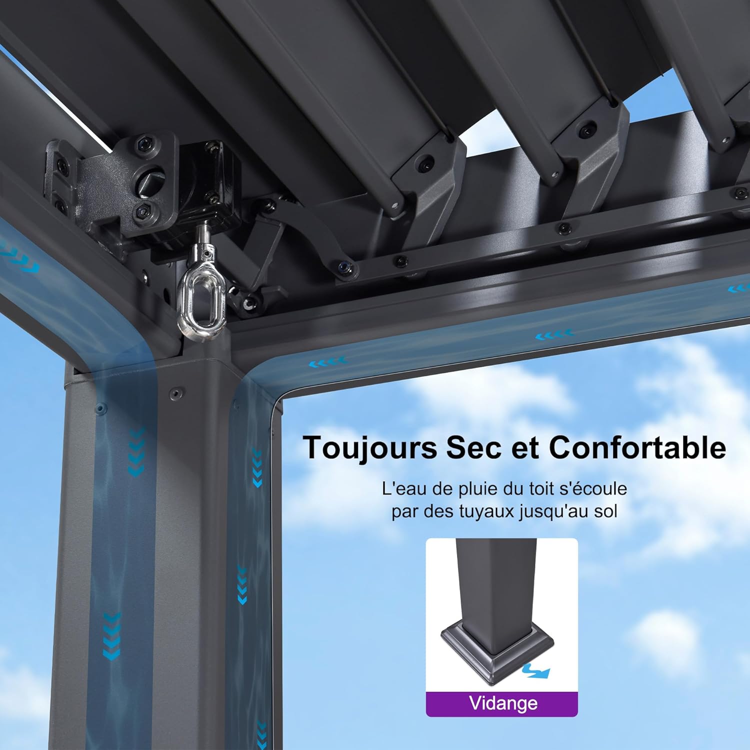 jardinite - pergola bioclimatique - 3x3,65m - aluminium, lames orientables, gris