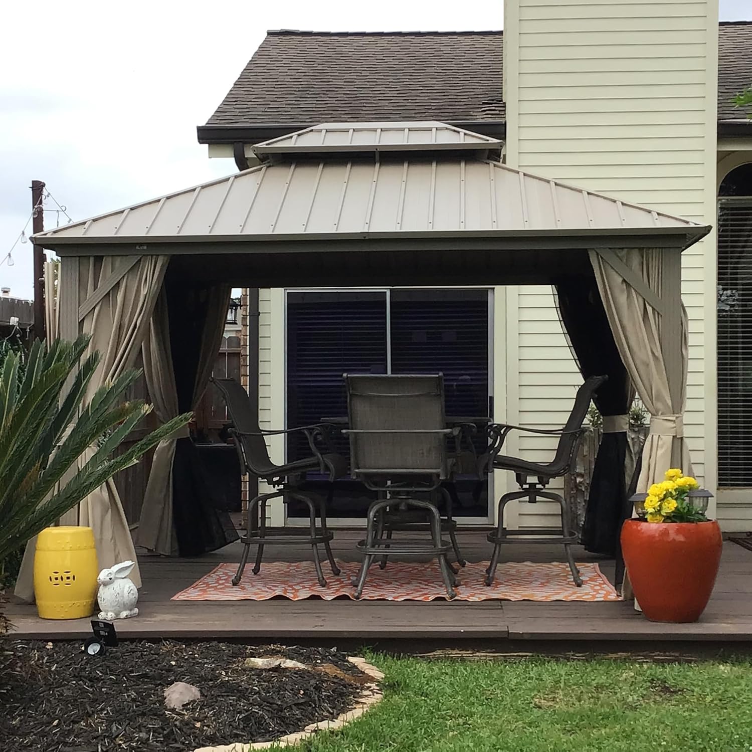 jardinite - pergola aluminium - 3,65x3m - double toit, moustiquaire, rideaux