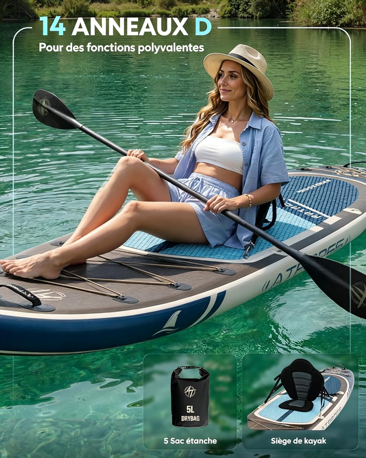 Stand Up Paddle gonflable adulte 320x84cm, 2 places, charge 200kg