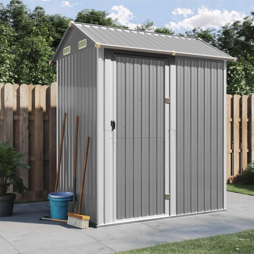 jardinite - abri de jardin gris clair - 192x152,5x237 cm - acier galvanisé, rangement outils - jardinite
