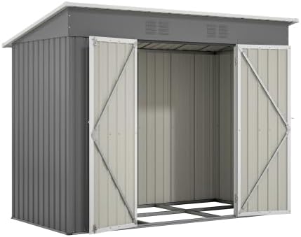 Abri de jardin, abri à outils, en métal, 229 x 111 cm, avec fondation, résistant aux intempéries, gris pour vélos et outils