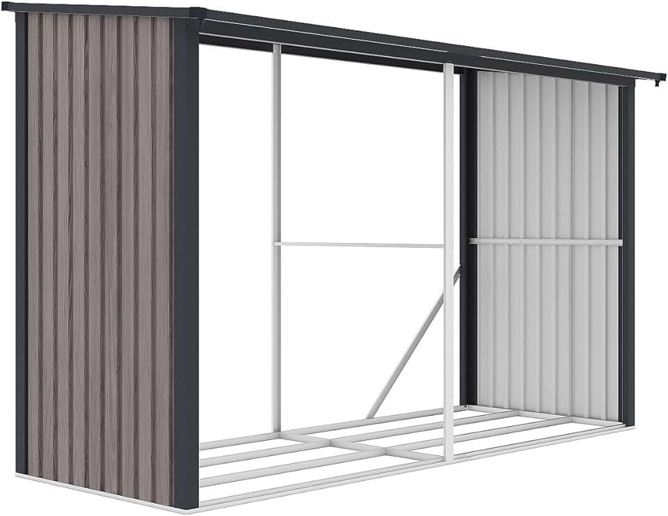 jardinite - Abri bûches métal en acier galvanisé effet bois 5,78 m3-7 stéres - L302 x P119 x H190cm - VARWOOD