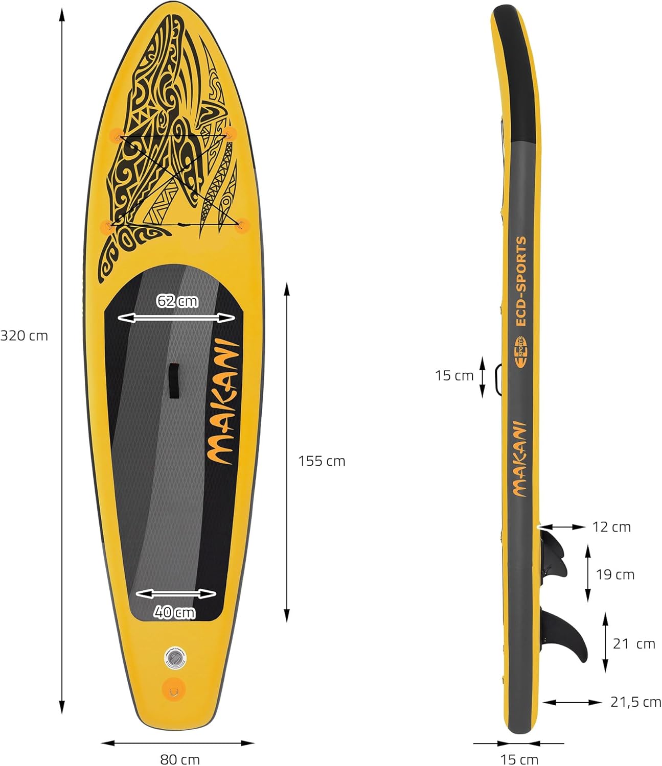 jardinite - stand up paddle série gonflable - 305/308/320/380 cm - PVC, 120/150 kg, 10/15 cm épaisseur