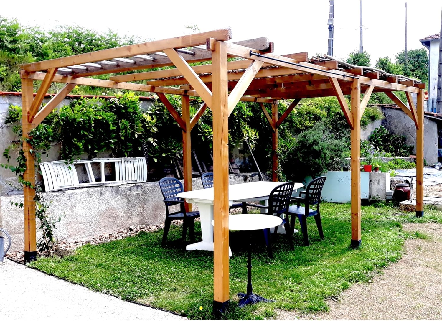 Pergola bois massif - 3x5m - traité classe 3 marron - 15m2