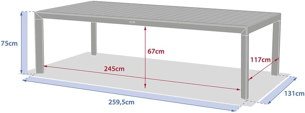 jardinite - Évasion - table jardin alu 12 places effet bois lin argile