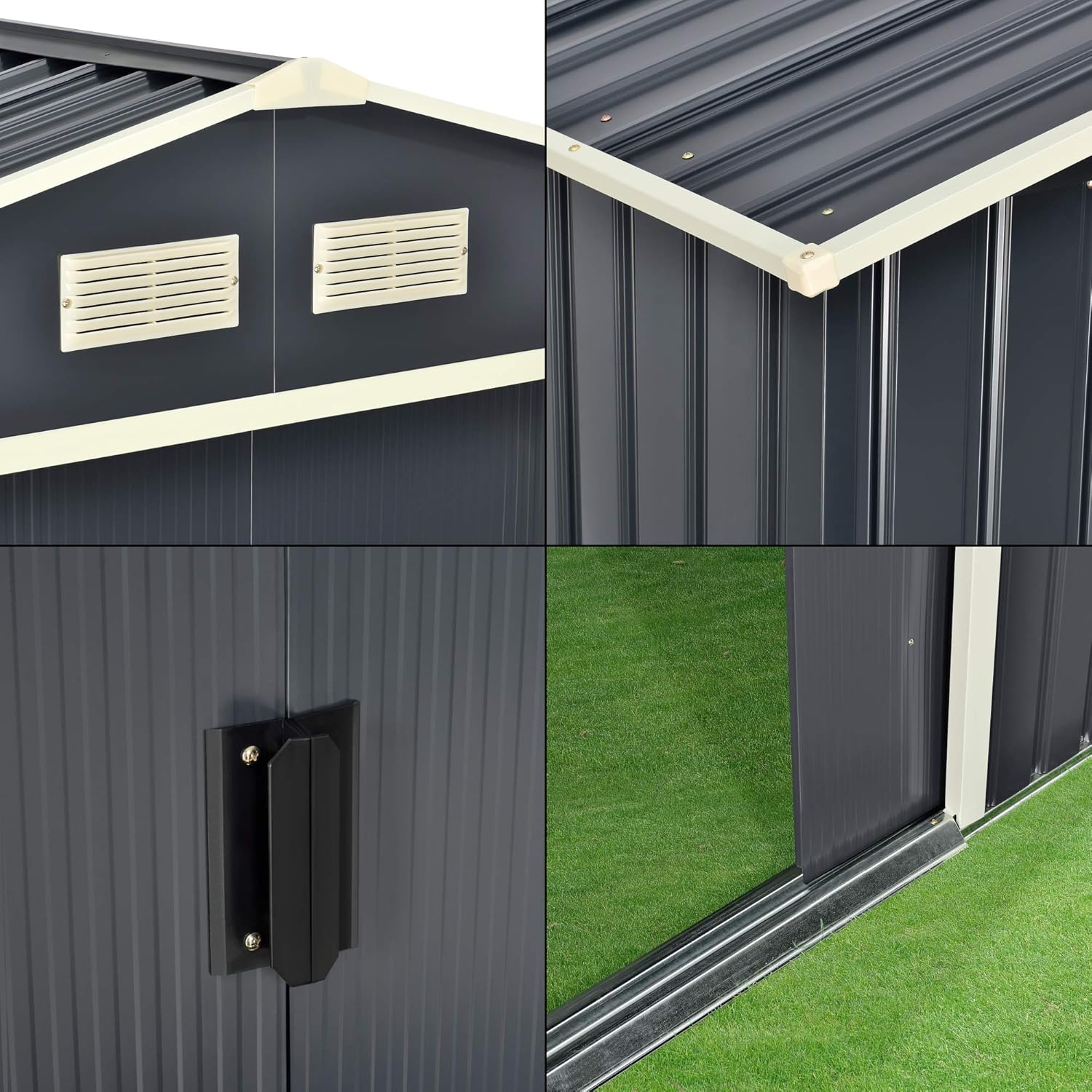 jardinite Abri de Jardin 15 m³ Robuste Cabane de Stockage Extérieur Cabane à Outils Toit à Pignon Tôles en Acier Galvanisées Gris Foncé