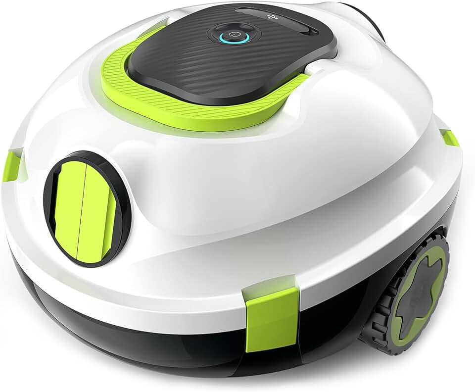 jardinite Robot de Piscine sans Fil, aspirateur de Piscine Automatique, 120 Minutes d'autonomie, stationnement Automatique, léger, Puissant Robot pour Piscine Hors-Sol/enterrée jusqu'à 110 ㎡(blancvert)