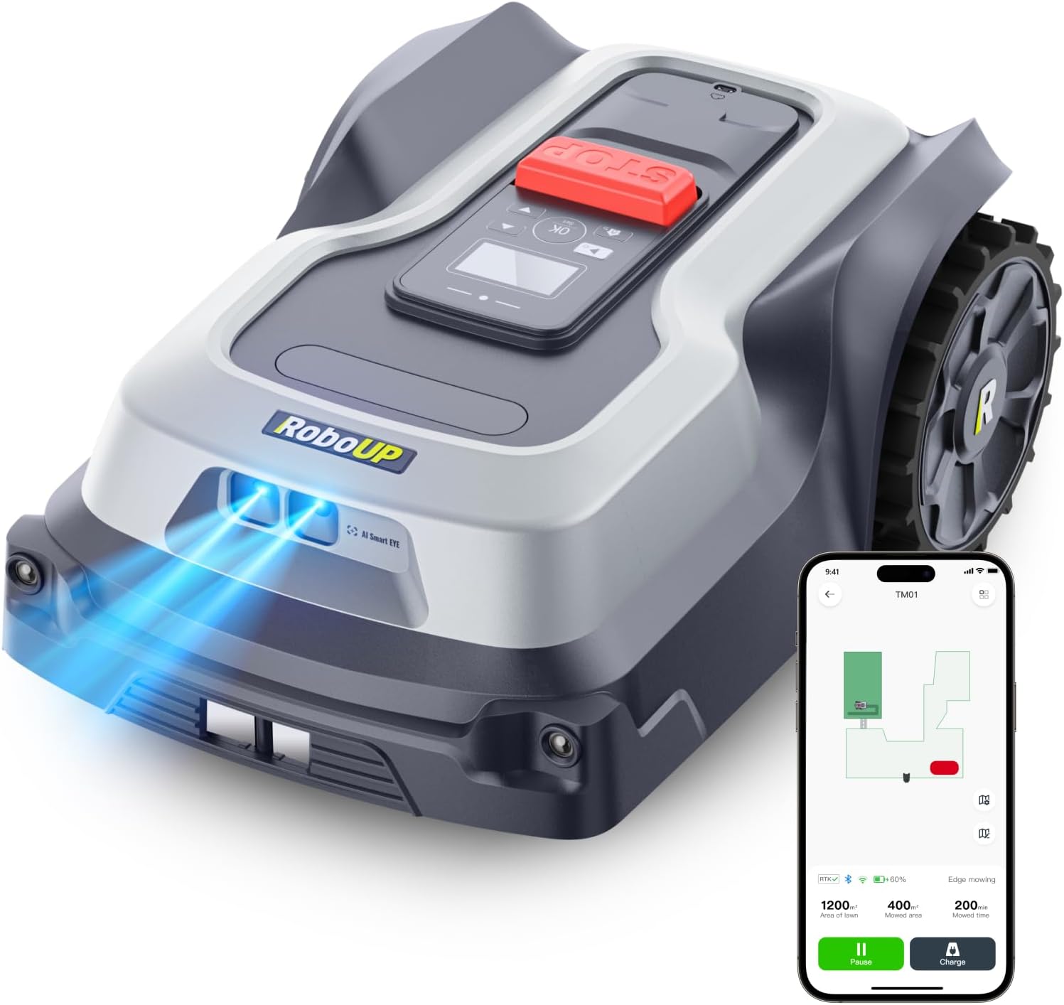 Robot tondeuse sans fil - 1500㎡ - tonte personnalisée, pente 24°, bordures précises, T1200Pro