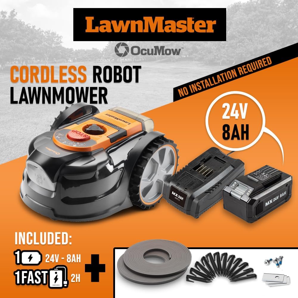 Robot tondeuse autonome - double caméra, 24V 8Ah, sans fil périmétrique, dimensions compactes - simplicité d’utilisation