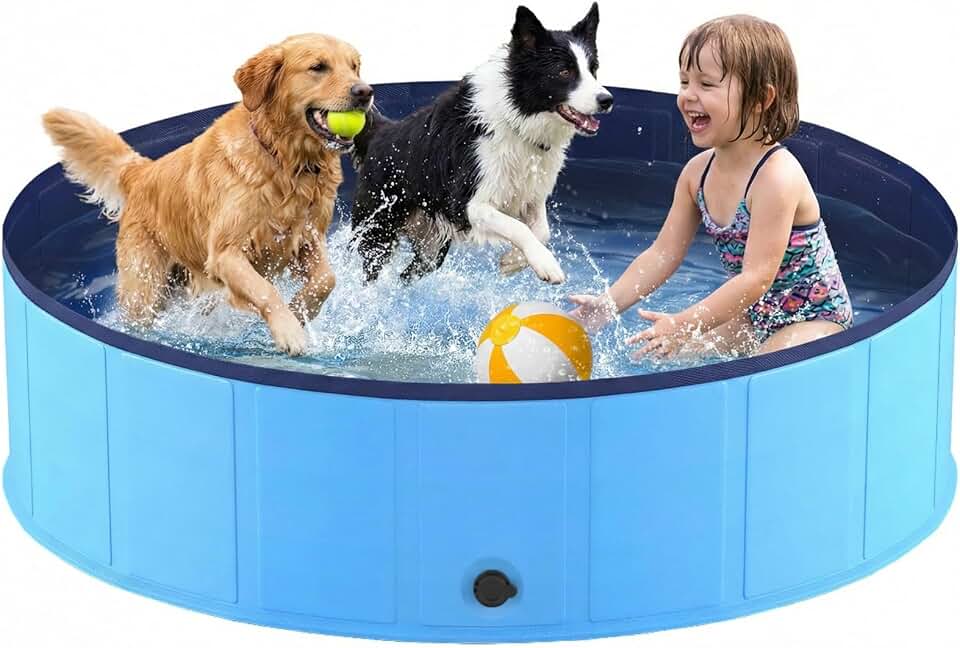 Piscine Chien Pliable 160x30cm en PVC, Piscine Enfant Stable et Antidérapant, Piscine Portable pour Grand Chien et Animaux de Compagnie Bleu