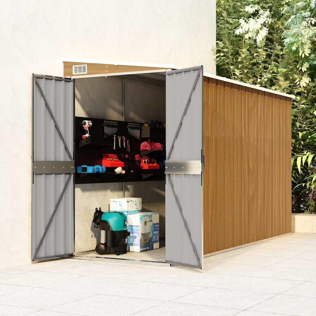 Abri de jardin mural - acier galvanisé marron - 118x288x178 cm - structure robuste - 316228