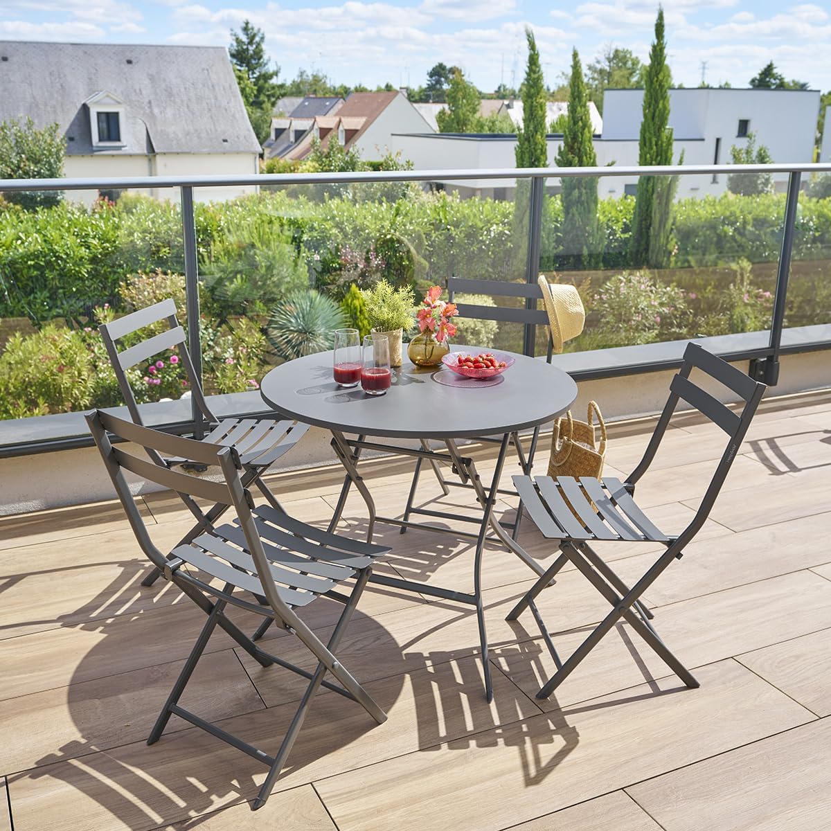 jardinite - Greensboro série - ronde pliante 4 places - acier époxy renfort