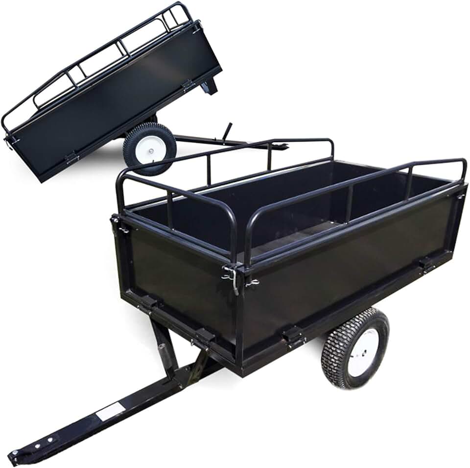 jardinite Remorque basculante sur pneus – 200 x 78 x 94,5 cm – avec Main Courante et Parois Amovibles – Dispositif d’attelage Universel – Jardinage, Transport
