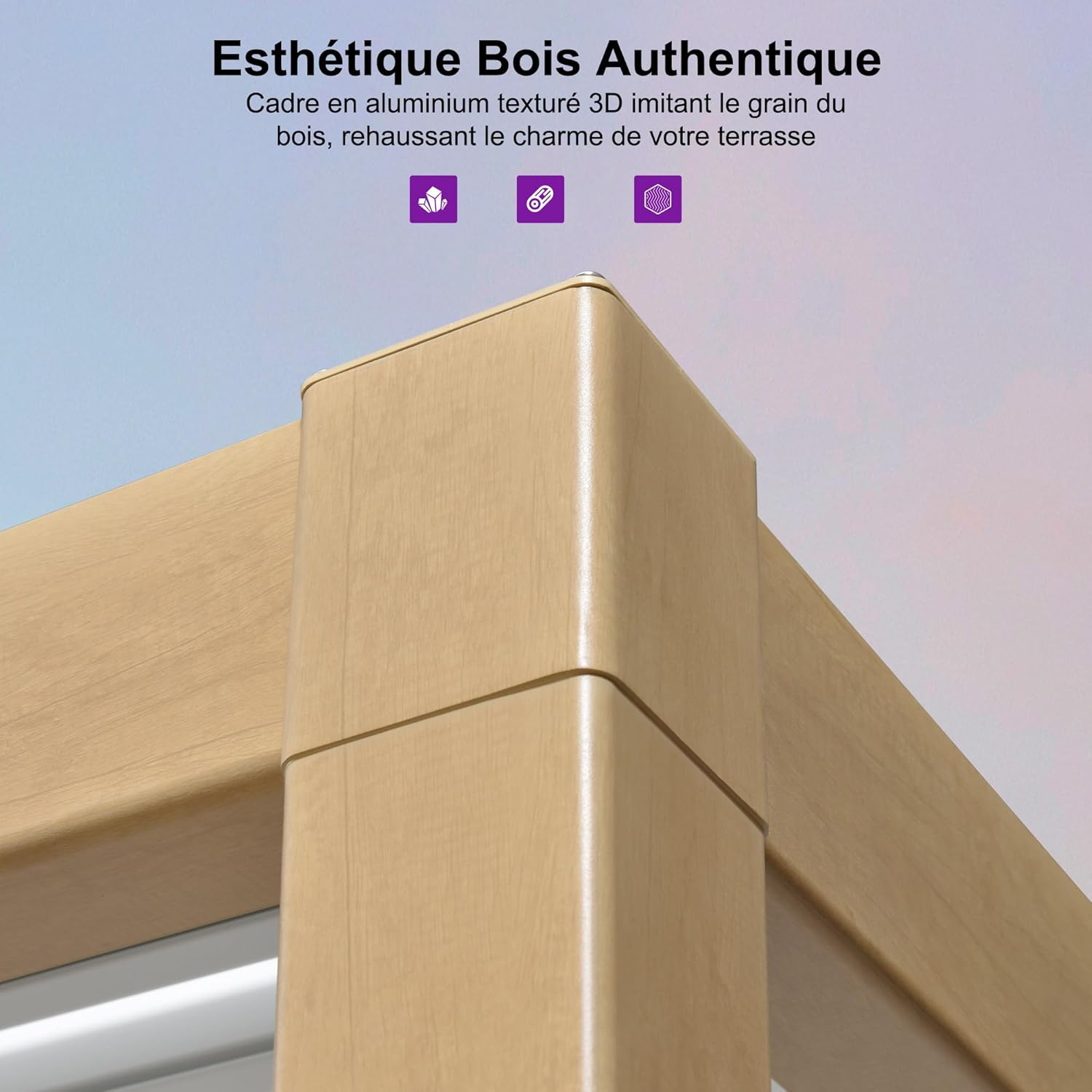 jardinite - Pergola effet bois - 3.5x6.35m - LED, lames orientables, étanche