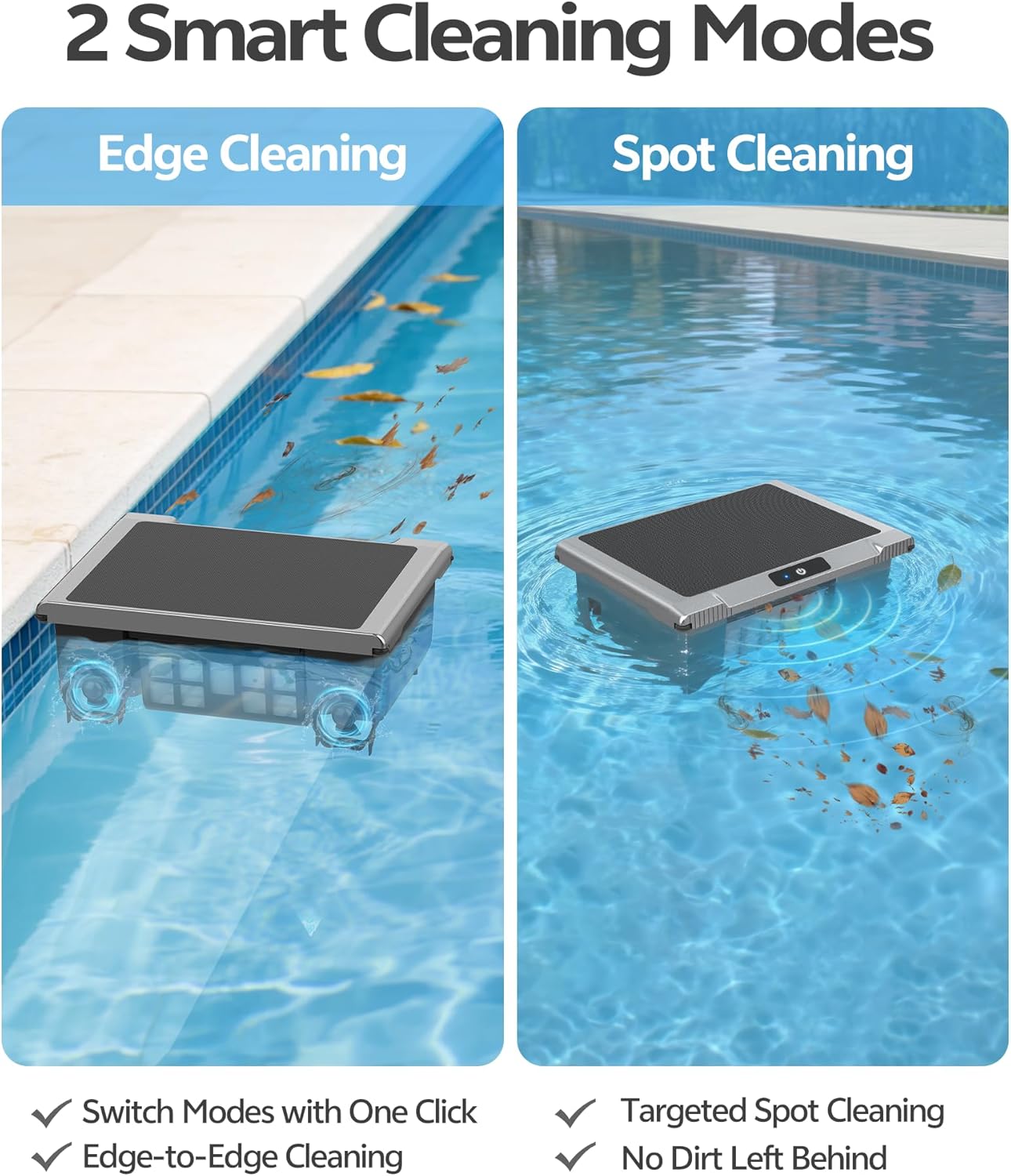 T1B Robot Nettoyeur Skimmer Solaire Robot de Surface Piscine, avec Nettoyage 24h/7, Double Modes de Recharge, Retour Automatique à la Base, adapté aux piscines Enterrées et Hors Sol (Bleu)