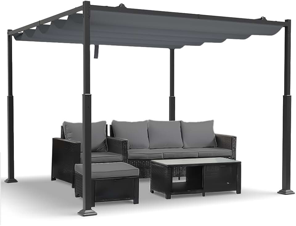 jardinite - Pergola rétractable 3x3m - métal, toile polyester haute densité
