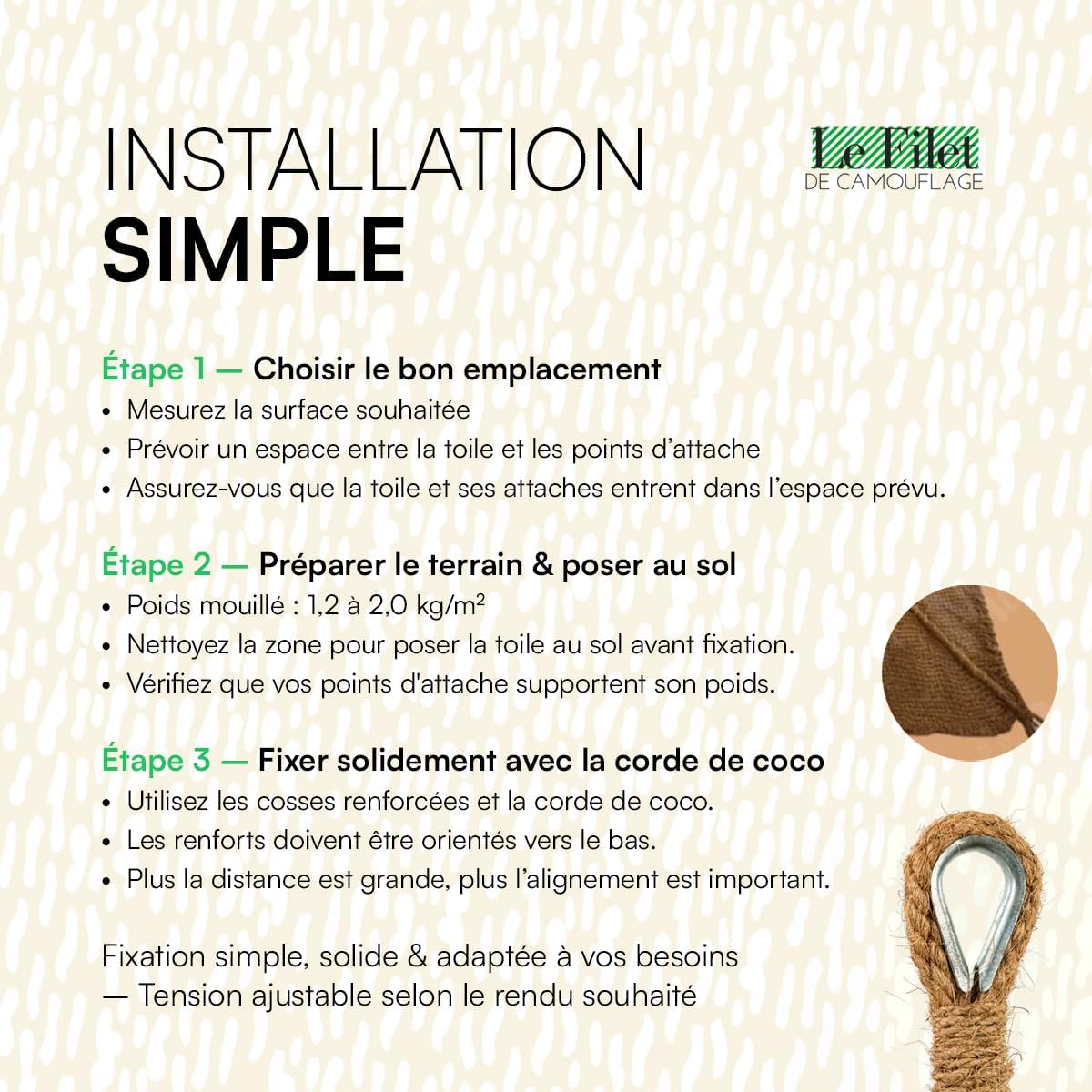 Toile d’ombrage écologique coco - rectangulaire 3.5x3.5m - protection solaire