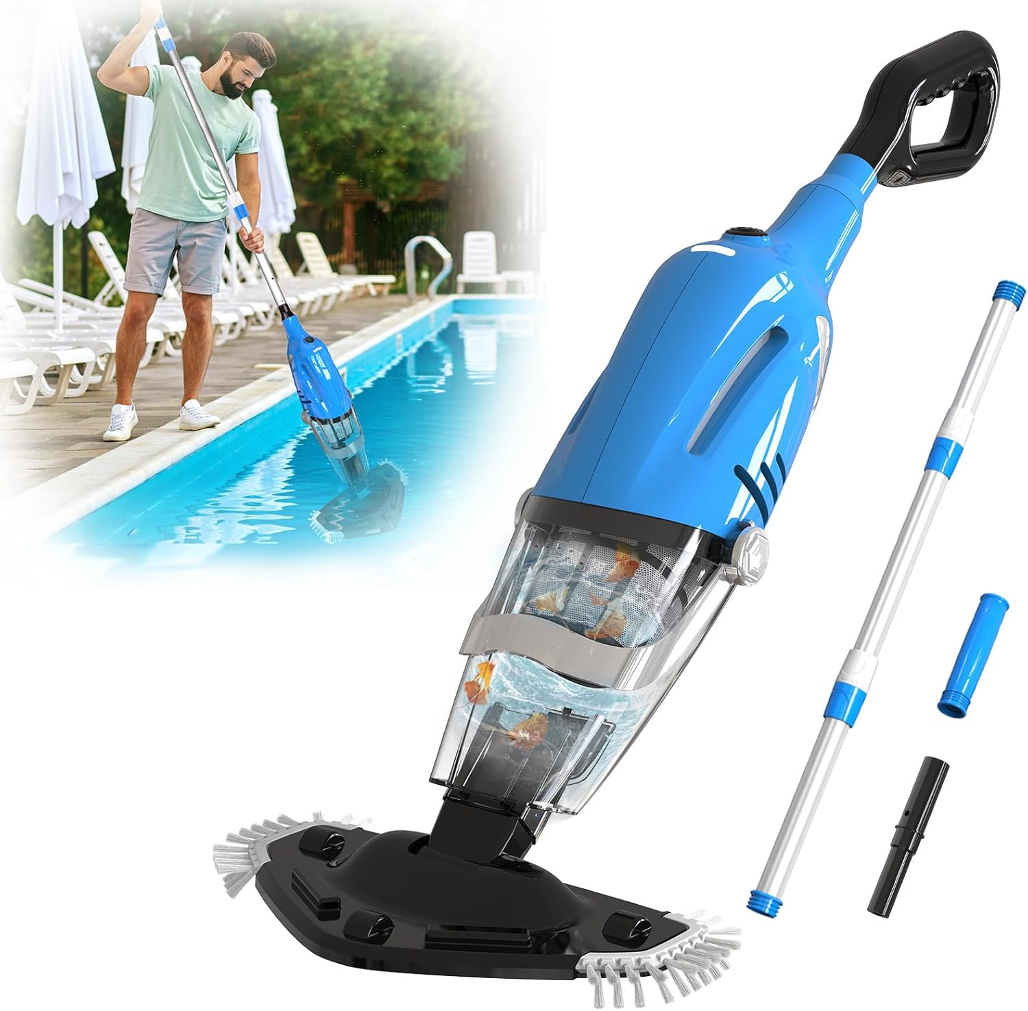 2026 Aspirateur de Piscine à Batterie Rechargeable, Aspirateur à Main sans Fil, 60 Minutes d'Autonomie Nettoyeur Électrique pour Piscine, Jacuzzi, Spa, Bleu