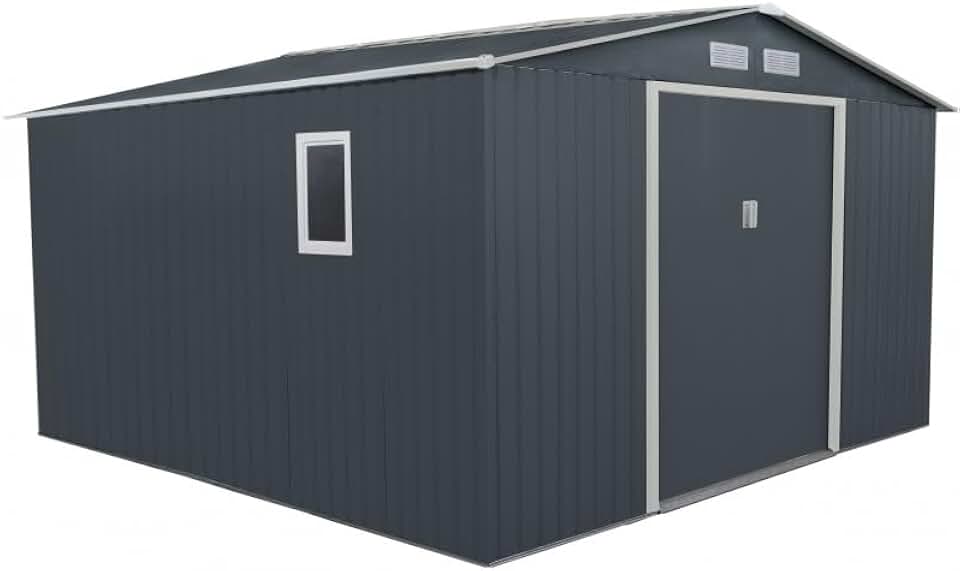 Abri de Jardin Métal anthracite 10,85m², parois 175cm, fenêtre, kit ancrage