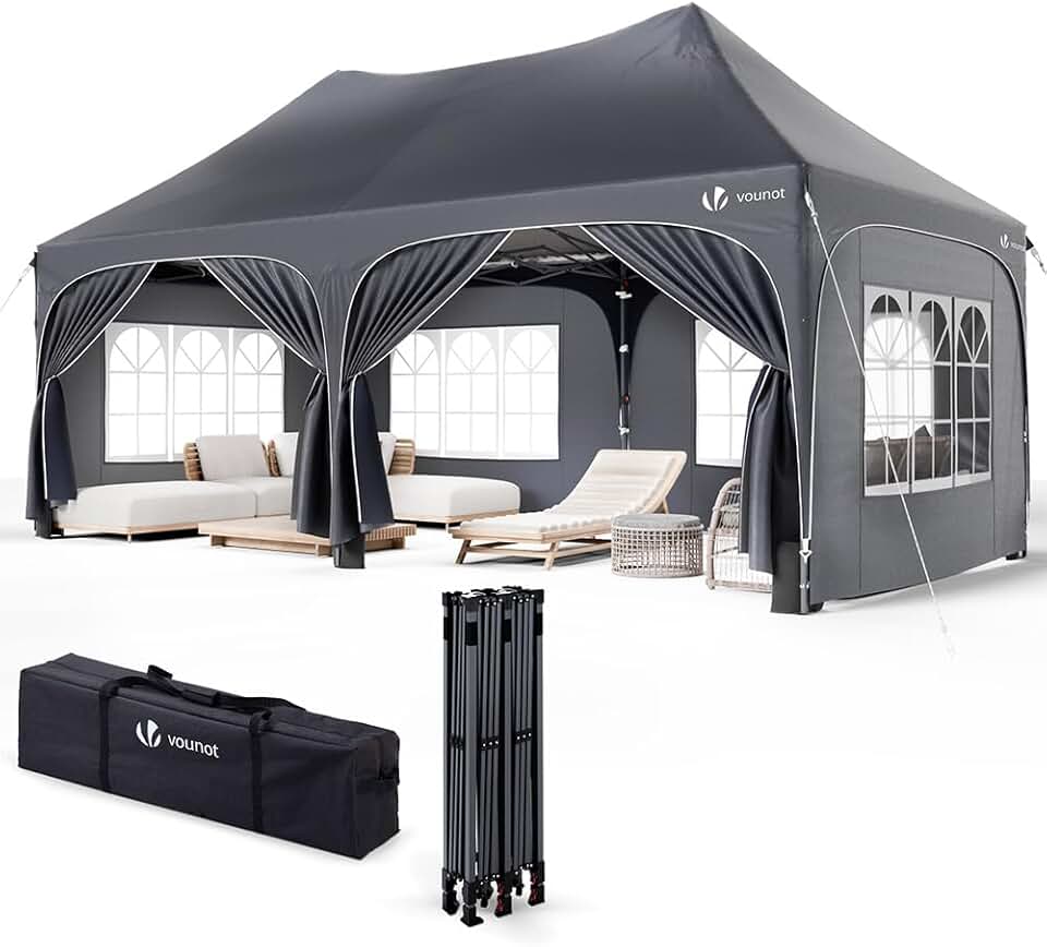 jardinite - Barnum pliant 3x6m - 6 parois amovibles, sacs de sable, imperméable, anti-UV, gris