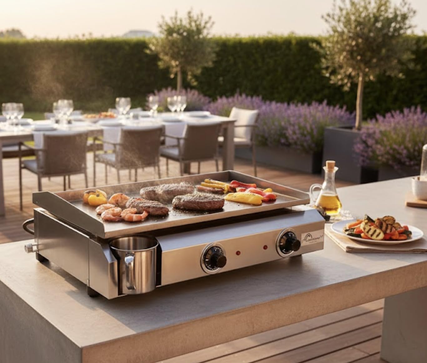 jardinite - Plancha électrique 2 zones inox 3000W, 60x40cm - 8679