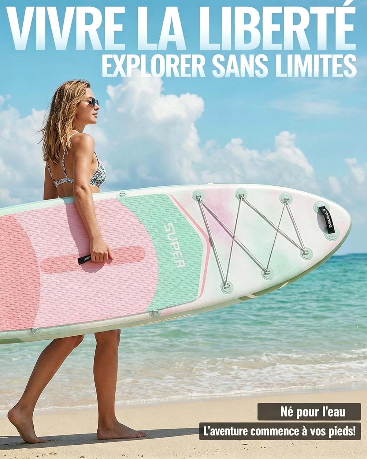 Stand Up Paddle Gonflable Adulte avec Siège Kayak & Accessoires, 320x84cm Planche de Sup Extra Large pour 2 Personnes, Charge 200kg, Kayak Gonflable 2 Places Stable et Antidérapant pour Surf