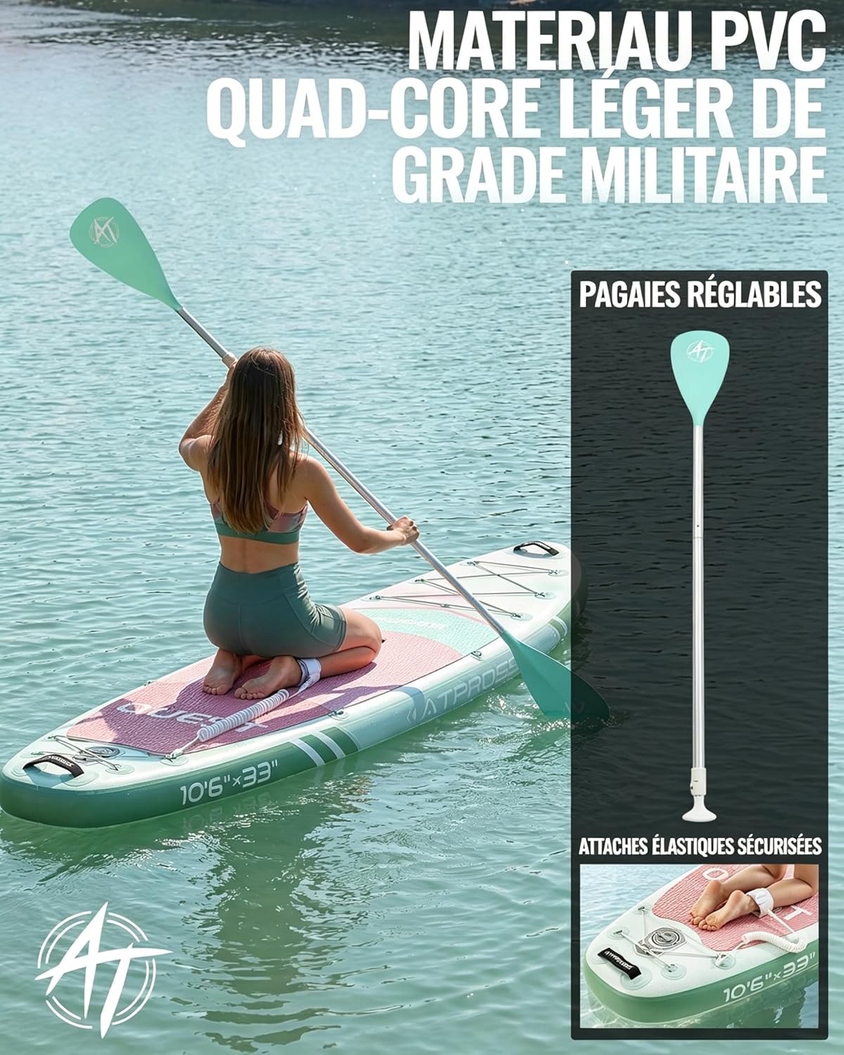 Stand Up Paddle Gonflable Adulte avec Siège Kayak & Accessoires, 320x84cm Planche de Sup Extra Large pour 2 Personnes, Charge 200kg, Kayak Gonflable 2 Places Stable et Antidérapant pour Surf