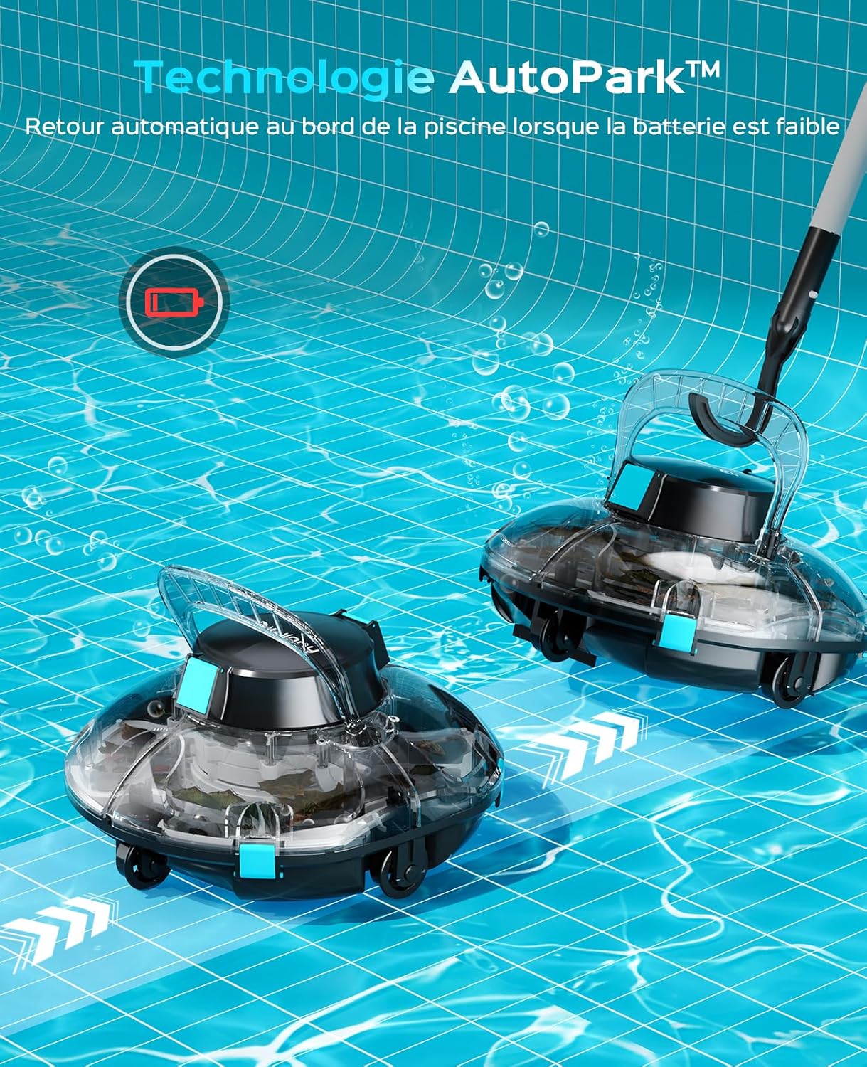 Winny - Robot piscine sans fil, 80 min d'autonomie, double filtration, 60m² - Winny200P