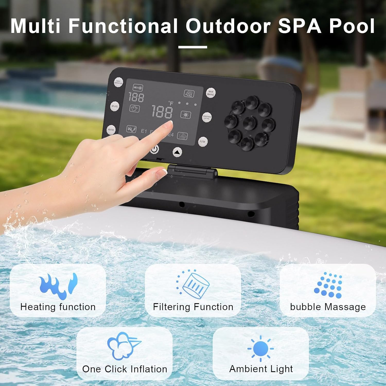 Spa gonflable 4 personnes - 130 jets, LED, chauffe 40°C - portable