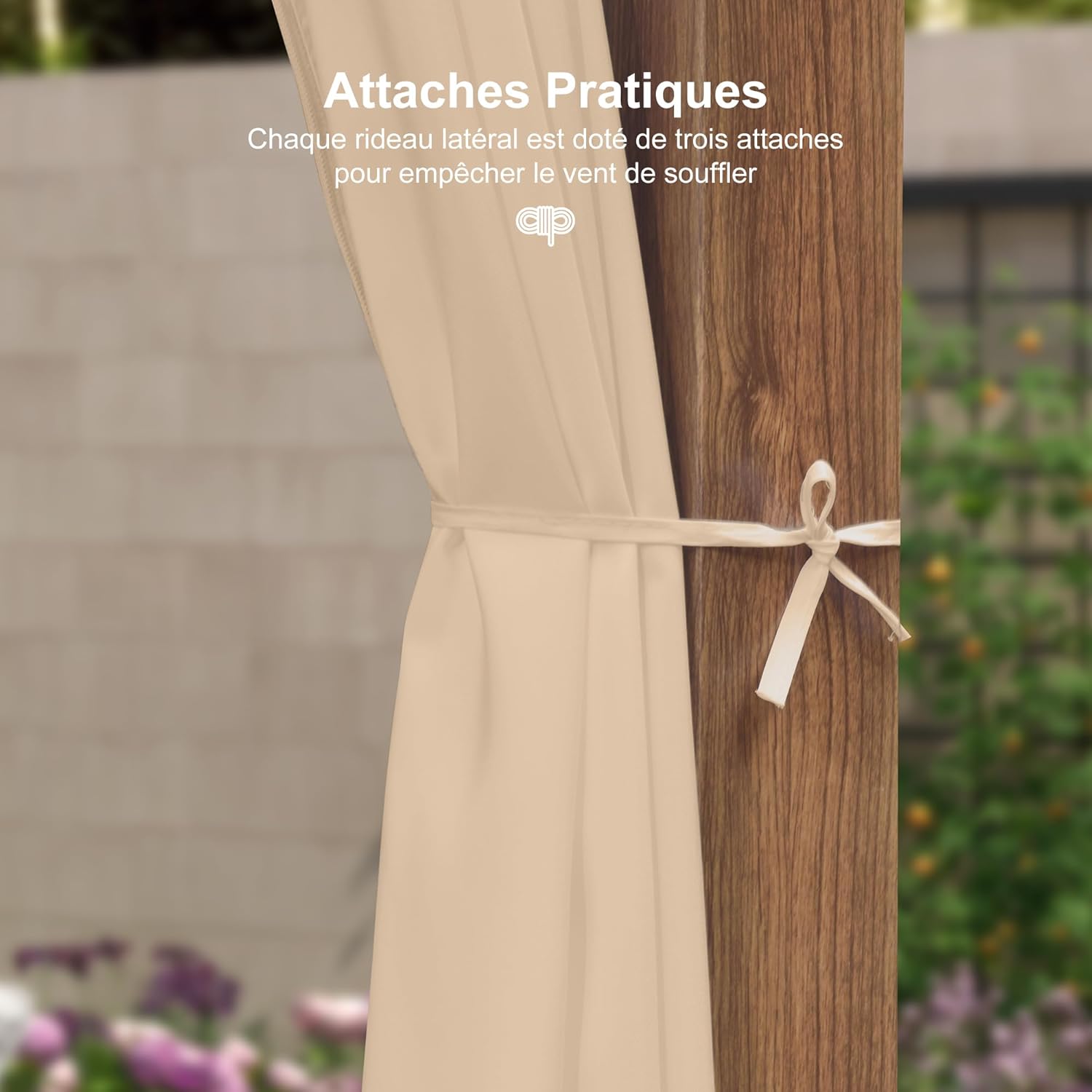 jardinite - Pergola alu finition teck 4x3m - toile rétractable, rideau, kaki