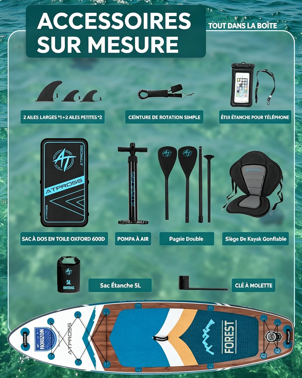 Stand Up Paddle Gonflable Adulte avec Siège Kayak & Accessoires, 320x84cm Planche de Sup Extra Large pour 2 Personnes, Charge 200kg, Kayak Gonflable 2 Places Stable et Antidérapant pour Surf