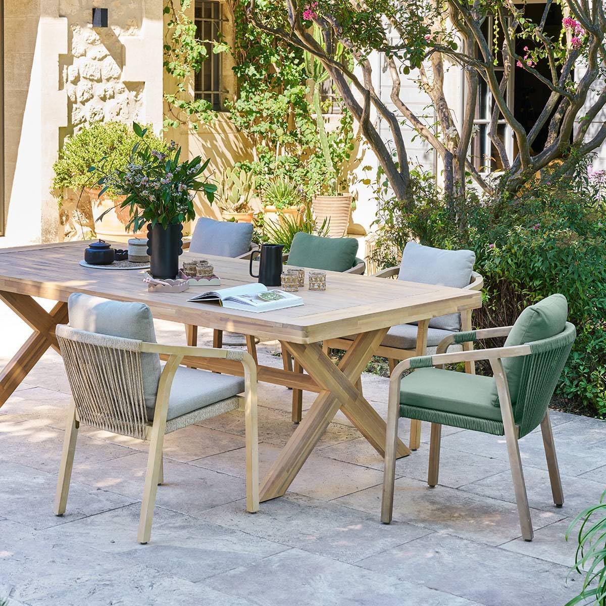 jardinite - Xenia table de jardin 10 places - eucalyptus - grande taille