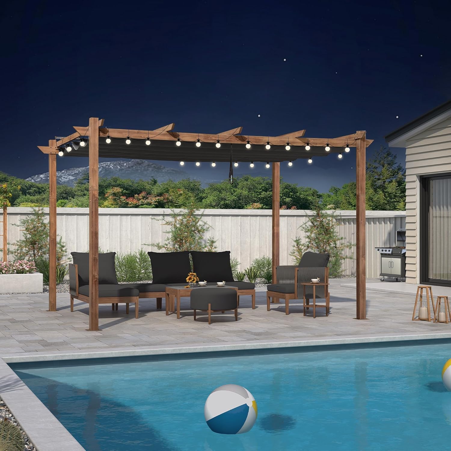jardinite - Pergola aluminium - 4x3m - éclairage intégré, toit rétractable