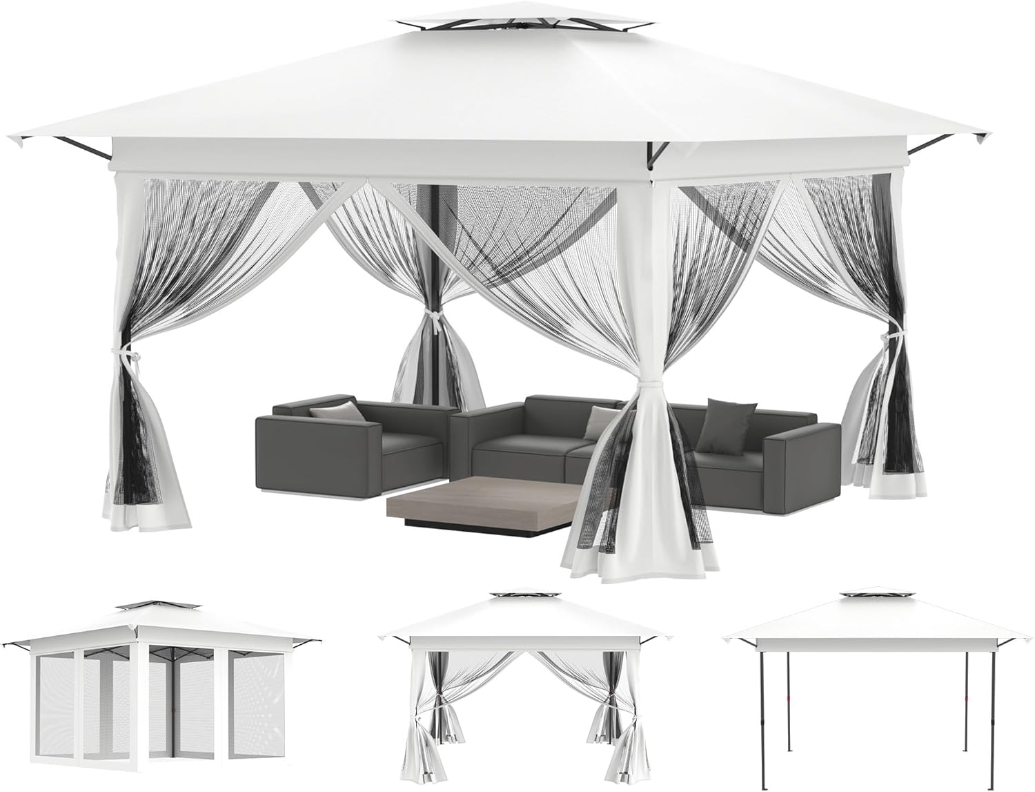 Tonnelle de jardin - pop up - 4x4 m - étanche, UV, réglable, moustiquaire