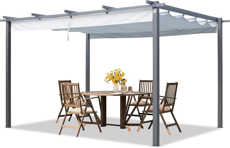 jardinite - Pergola pavillon série - 3x4 m, toit rétractable, acier, gris