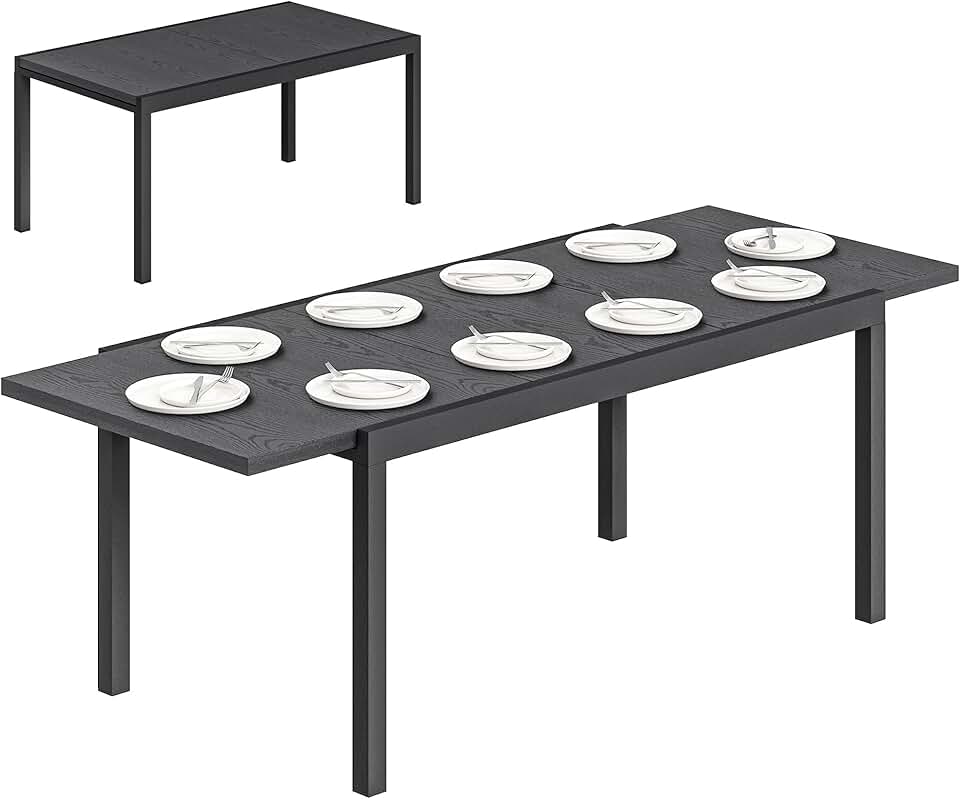 jardinite - Table Extensible - 154-214 cm - Aluminium bois, pieds réglables, 8-10 pers.