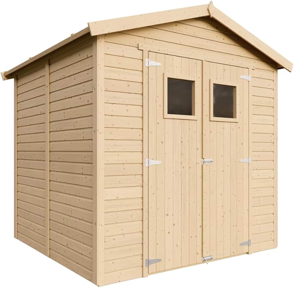 Abri de Jardin en Bois Naturel - Stockage extérieur avec fenêtres H228x222x233 cm/4,2 m² Hangar en Bois Naturel - Atelier Rangement Outils et vélos- jardinite M351