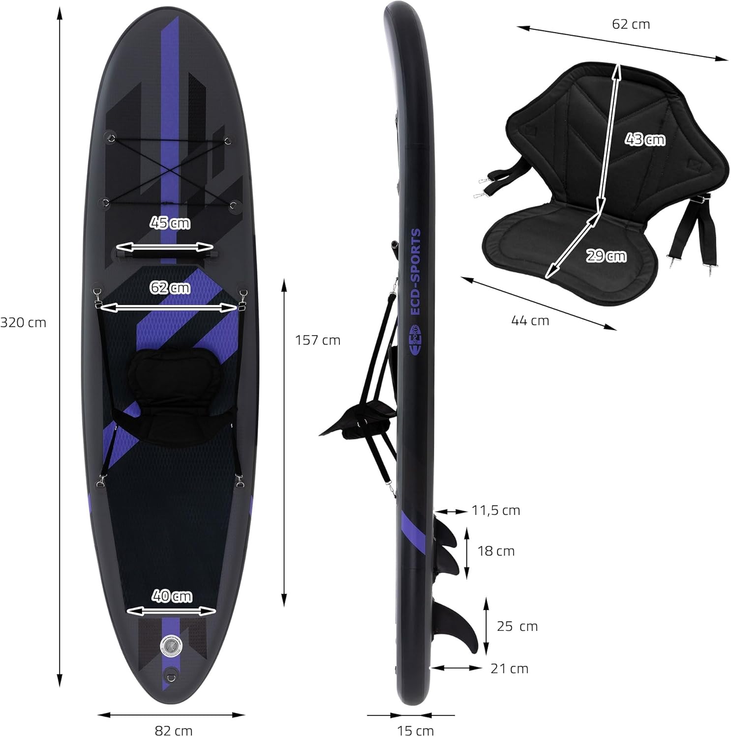 jardinite - Stand Up Paddle Gonflable - 305/308/320/380 cm - PVC, 120/150 kg, 10/15 cm