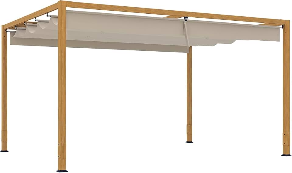 jardinite - Pergola aluminium série bois naturel - 4x3m - toit rétractable, drainage intégré