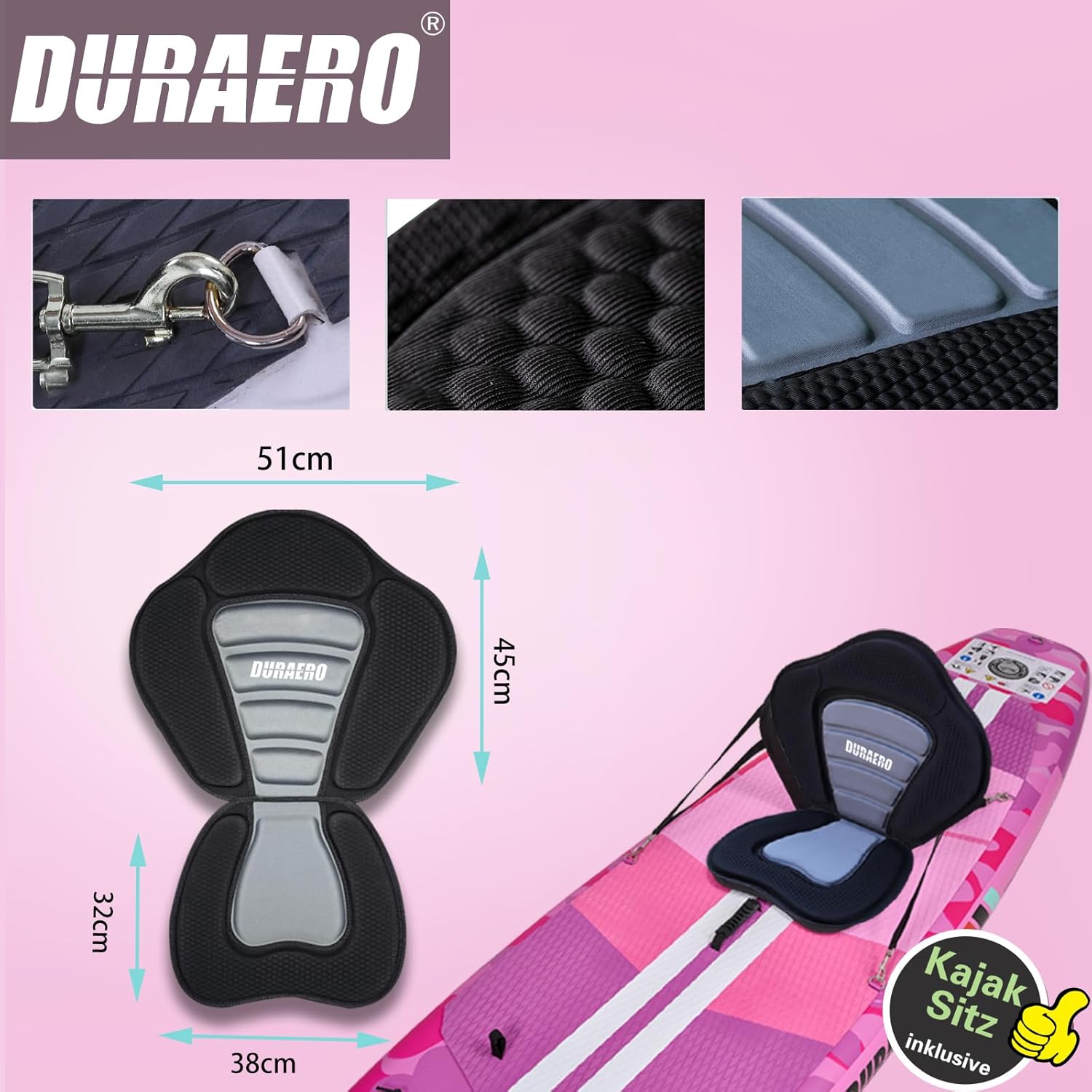 Stand up Paddle gonflable - siège kayak - 330x76x15cm, 150kg, accessoires, Pink