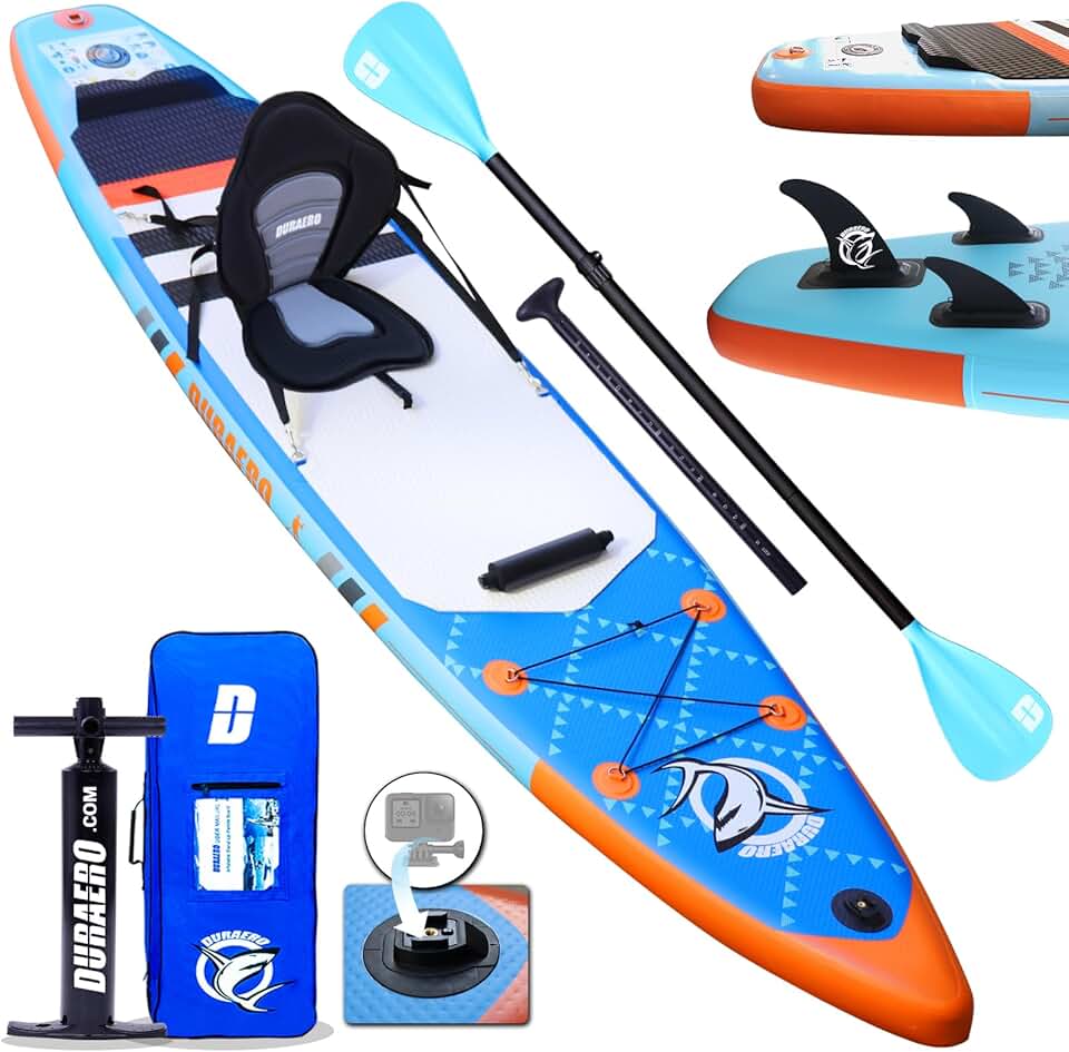 Stand up Paddle gonflable - 330x76x15 cm - siège kayak, support GoPro, double pagaie, 150 kg, bleu